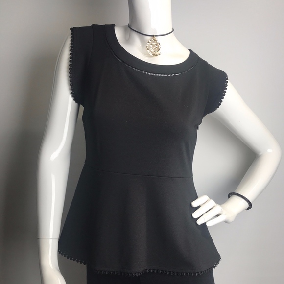 Ann Taylor Basic Short Sleeve Blouse Withe Lace - Picture 2 of 6